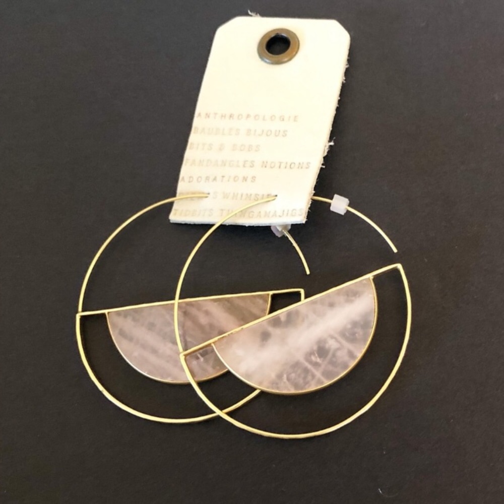 Anthropologie pink shell and gold hoop earrings